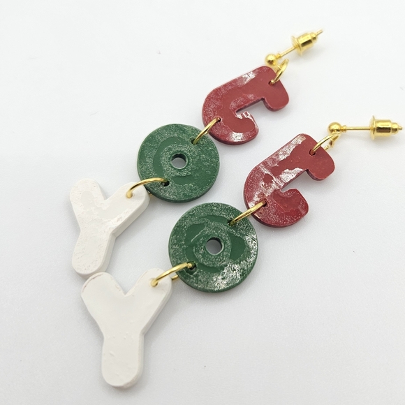 Christmas JOY Dangle Earrings Holiday New - Picture 2 of 3